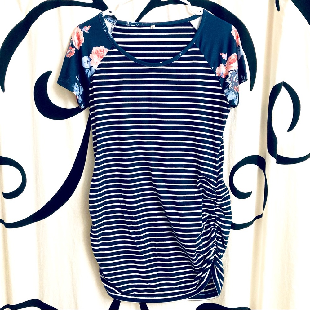 Navy floral & stripes Maternity Tee